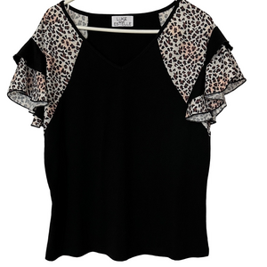 Black and Leopard Print Women's Top
